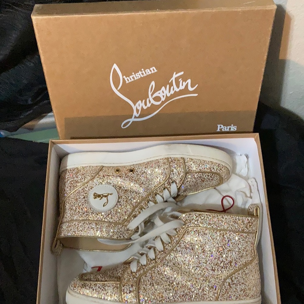 High top Christian Louboutin gold glitter